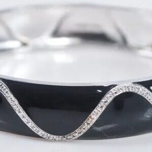 Vintage Ross Simons 925 Sterling Black Enamel and Diamond Bangle Bracelet